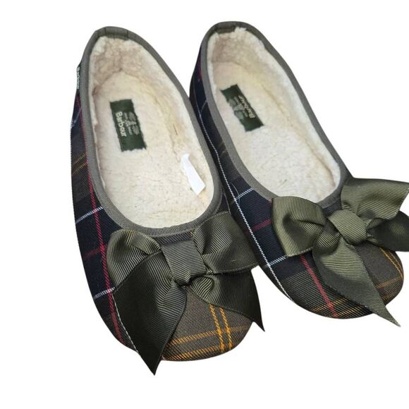 Barbour Lily Classic Slippers Size 5 US 7 Tartan Plaid Bows Holiday - Picture 2 of 5